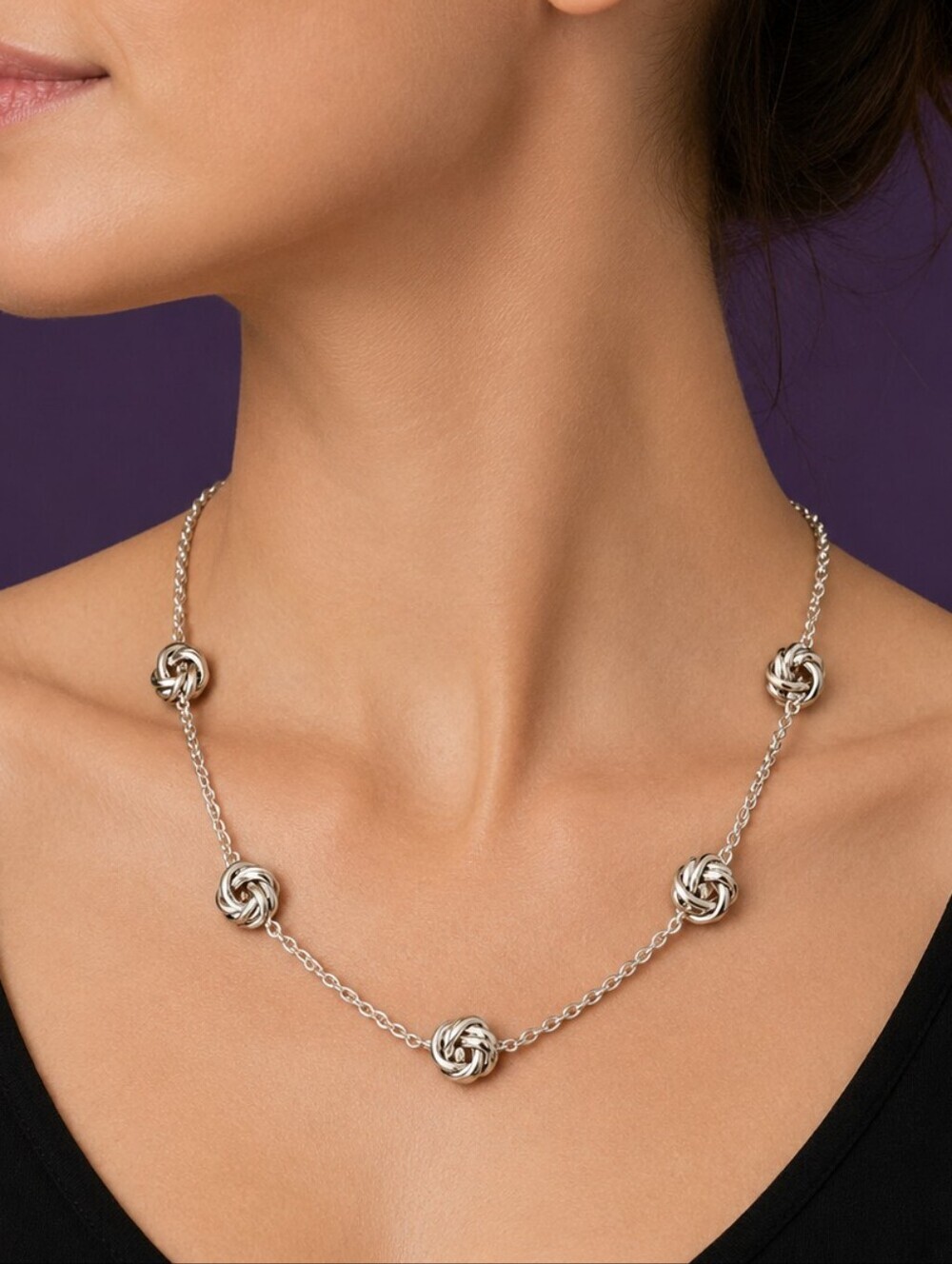 Vtg AVON Silvertone Knot Station Chain Necklace